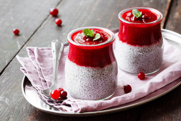 Chia pudding with berry sauce