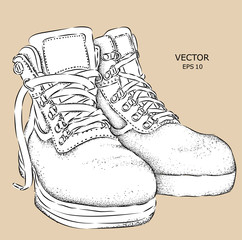 Hand drawn shoe. Shoe in retro style,  Walk Concept. Vector illustration