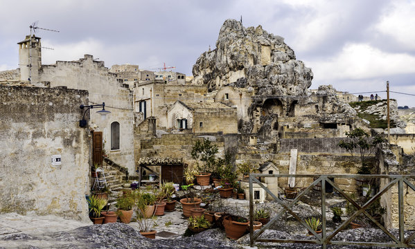 Typical houses of stone (Sassi di Matera) of Matera, UNESCO European Capital of Culture 2019, Basilicata, Italy