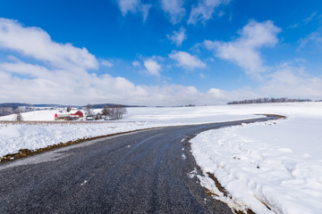 Snowy Farmland and barn in Southern York County, Pennsylvania