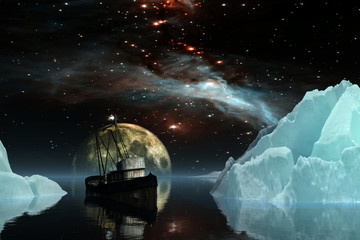 Icebergs under the Milky way.