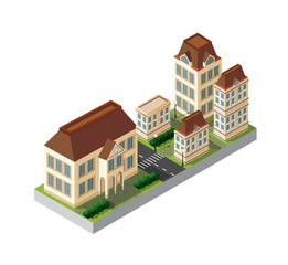 Isometric retro 3D urban module of the city for construction and modeling of designing megapolis for creative web design and presentations