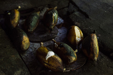 bananas prepared on the firewood stove