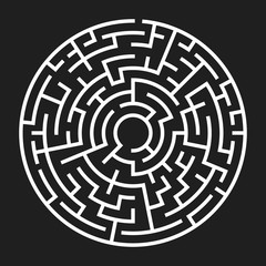 Circle Maze. Labyrinth with Entry and Exit. Find the Way Out Concept. Vector Illustration.