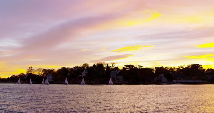  slow motion shot of the Yale Yacht Club in Branford, Connecticut.