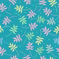 Fototapeta na wymiar Tropical seamless vector pattern with colorful exotic leaves. Vector illustration.