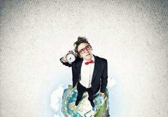 Comic businessman in red glasses