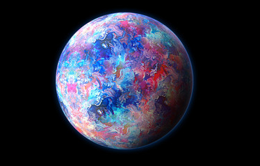 Pink and blue planet 3d illustration, watercolor texture