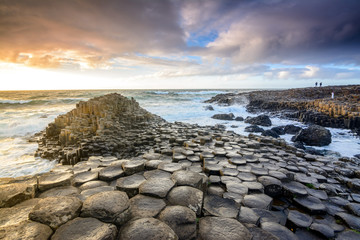 sundown at giants causeway, northern ireland