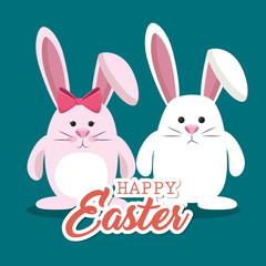 cute rabbit happy easter vector illustration design