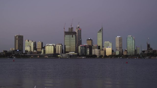 Skyline of the CBD of Perth looking across the Swan River from the South Perth Esplanade at Dusk
