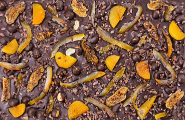 Chocolate bar with dried fruit and nuts