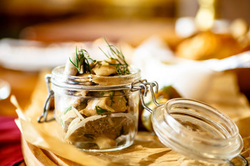 A traditional dish of Russian cuisine - salted mushrooms (Gruzdi).