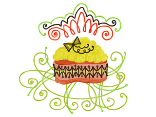 Hand drawn colorful cupcakes on the white background, isolated illustration painted by oil color, high quality
