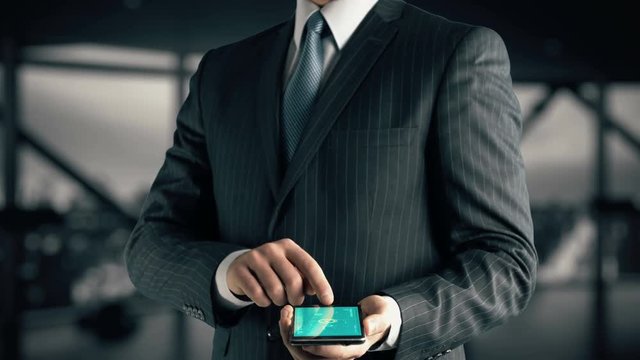Businessman with Follow hologram concept
