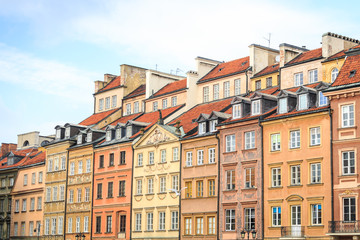 Fototapeta na wymiar Beautiful colorful tenements in the city center of Warsaw, Poland