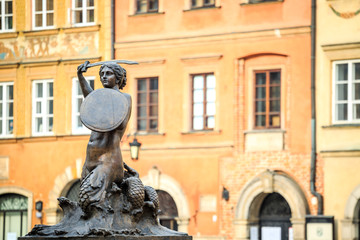 Mermaid statue in the city center of Warsaw, Poland © malajscy
