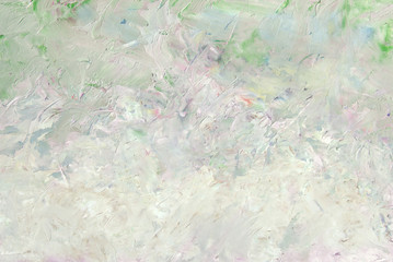 Light green springtime abstract pastel colors oil paint background. Palette knife oil paint. 