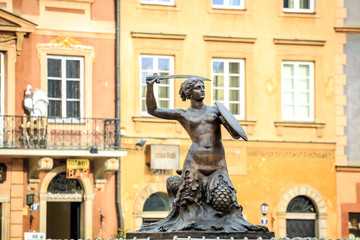 Mermaid statue in the city center of Warsaw, Poland © malajscy