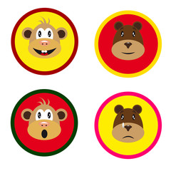 smileys with baby animals. Vector illustration on white background