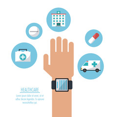 watch kit pill ambulance medical technology gadget health care icon. Colorful design. Vector illustration