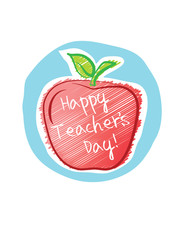 Happy Teacher's Day roughly drawn red apple