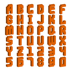 Pixel retro font video computer game design 8 bit letters numbers electronic futuristic style vector abc typeface digital creative alphabet isolated