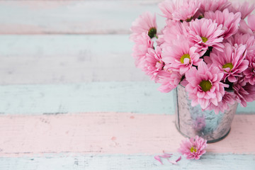 Shabby chic pink flowers. Copy space. Mothers day concept