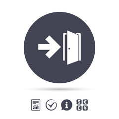 Emergency exit sign icon. Door with right arrow.