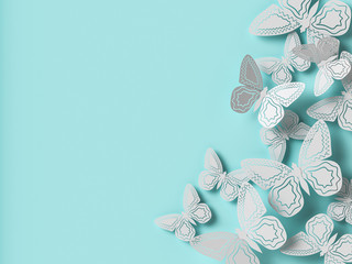 Butterfly paper cutout background. 3d rendering
