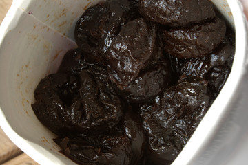 Prunes or dried plums in a box