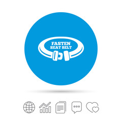 Fasten seat belt sign icon. Safety accident.
