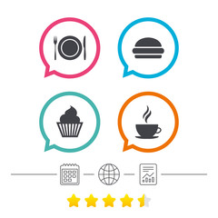 Food icons. Muffin cupcake symbol. Fork, knife.