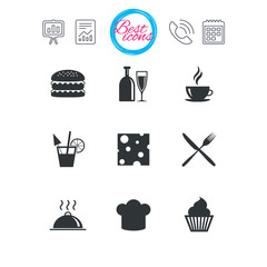 Food, drink icons. Coffee and hamburger signs.