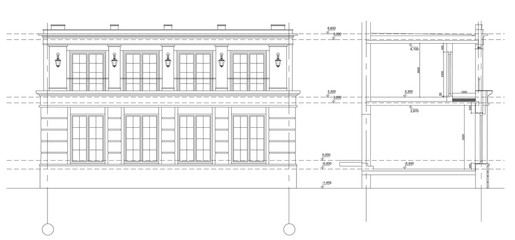 Fragment of a facade of the classical city building.
