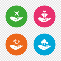 Helping hands icons. Protection and insurance.