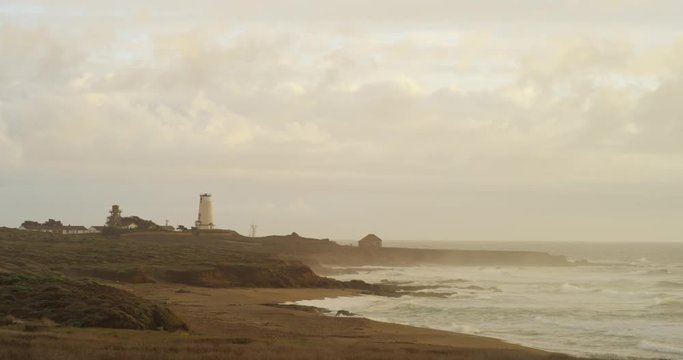 Piedras Blancas Lighthouse Off Of Highway 1 Near Big Sur In Monterey County, California. 