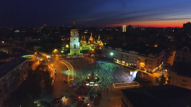 Night aerial view of Saint Sophia Cathedral in Kiev, Ukraine