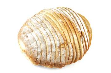 whole grain sliced round bread on white background