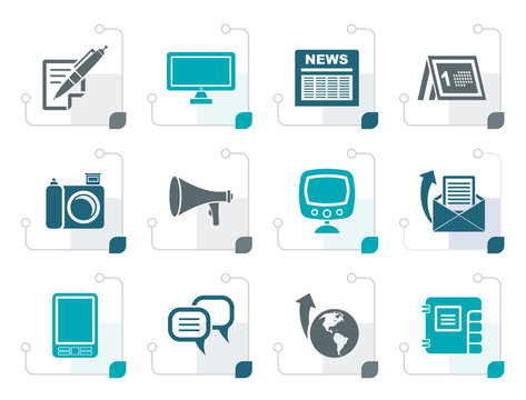 Stylized Communication channels and Social Media icons - vector icon set 