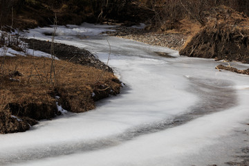 Ice lines the stream flowing
