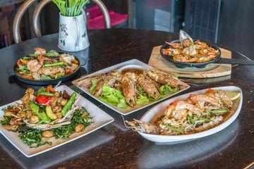 Mix of Thai food on table