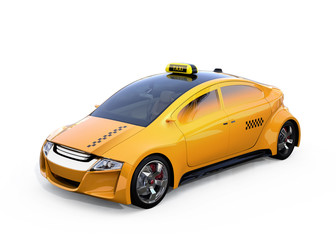 Yellow electric powered taxi isolated on white background. 3D rendering image. © chesky