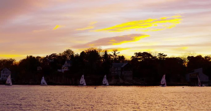  slow motion shot of the Yale Yacht Club in Branford, Connecticut.