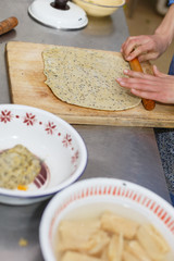 The scene  of  chinese cooking  wheaten food in the kitchen