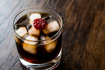 Black Russian Cocktail with vodka and coffee liquor