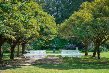 Romantic Outdoor Wedding Ceremony Venue Setup In Garden or Park
