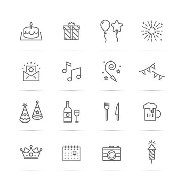 birthday party vector line icons