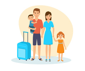 The young family travels together in their own car.