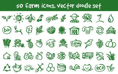 vector doodle farm icons set